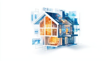 Modern architectural design with a transparent structure showcasing interior space and innovative layout.