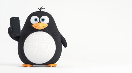 A cheerful cartoon penguin holding a smartphone, symbolizing a fun and playful approach to technology.