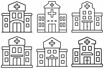 Obraz premium Hospital Outline Coloring Book Page Line Art Drawing Set