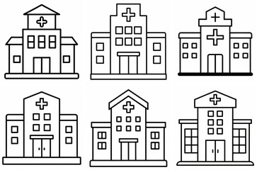 Obraz premium Hospital Outline Coloring Book Page Line Art Drawing Set