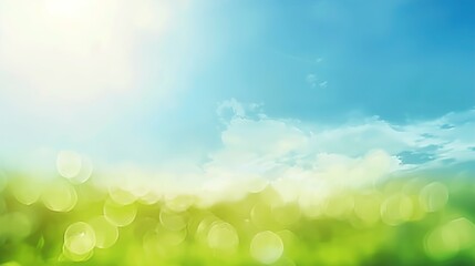 Obraz premium World Environment Day Concept: Abstract Blurred Background of Beautiful Green and Blue Sky, Symbolizing Nature’s Beauty and the Importance of Environmental Awareness