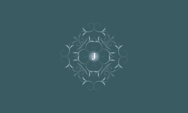 Luxury badge logo monogram with initial letter J. Floral decorative style illustration for sticker and label design, poster, greeting card, advertising business company or brands