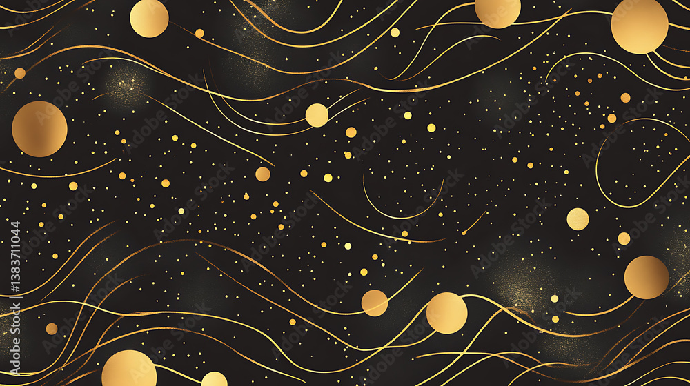 Poster seamless pattern with gold lines, dots and circles