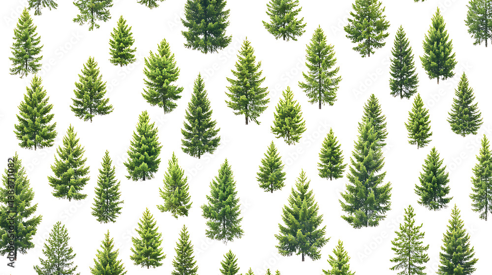Aufkleber seamless pattern with foggy spruce forest, fir trees isolated on white background