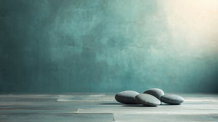Zen grey  stones on soft blue background for text background or design.