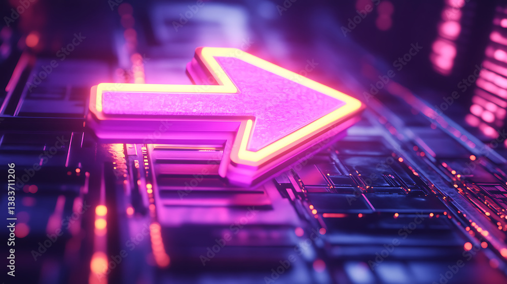 Poster Secure file transfer concept, featuring a glowing arrow symbolizing data movement across a digital space, heading towards a stylized computer screen