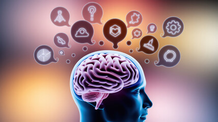Conceptual Illustration of Human Brain Activity and Thought Patterns with Modern Icons