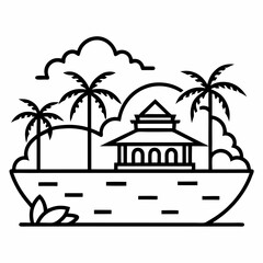 Obraz premium Kerala Backwater Landscape Outline Coloring Book Page Line Art