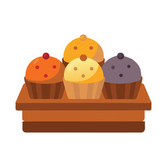 Assortment of muffins on a wooden tray