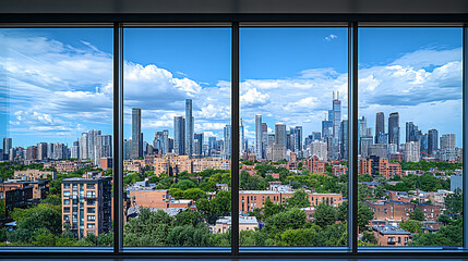 Skyline seen through a glass window