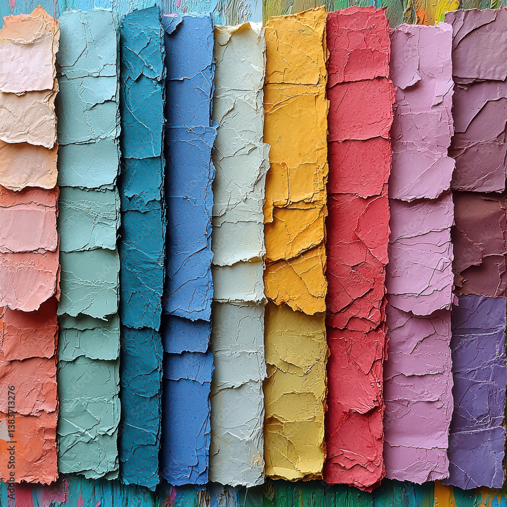 Poster abstract color palette: a striking abstract composition of layered, textured paper strips showcasing