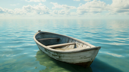 Fototapeta premium Small boat in the middle of sea, 3d illustration