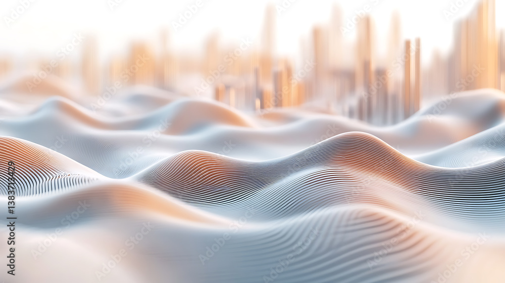 Leinwandbilder smart city and abstract lines are connected with gradient line and aesthetic intricate design of wav