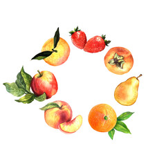 Round Watercolor Composition Fruits