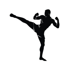Silhouette of a Kickboxer Action.