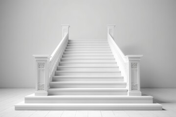 Fototapeta premium White stairway or stairs on white floor near white wall.