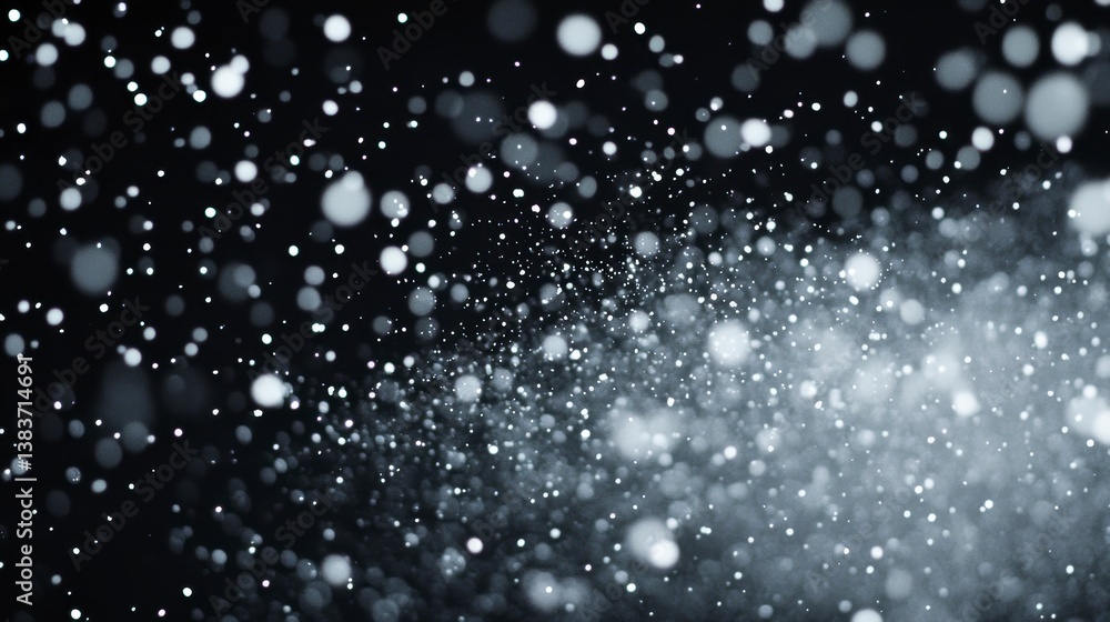 Poster abstract background with swirling, glowing particles on a black backdrop.