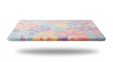 Pastel Floral Shag Rug Isolated on White Background, Soft and Decorative