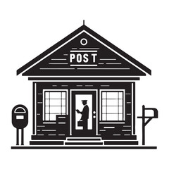 Postal Service Office silhouette, symbolizing the importance of communication and delivery – Post Office illustration – Post Office vector – Communication hub silhouette

