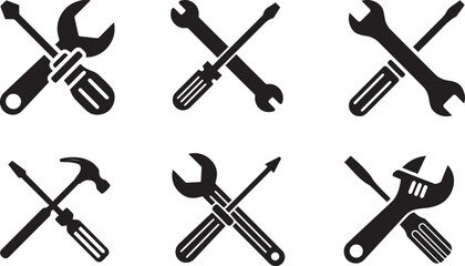 Tools graphic icons set. Repair and construction tools. Screwdriver equipment icon vector. Settings and repair, service sign vector