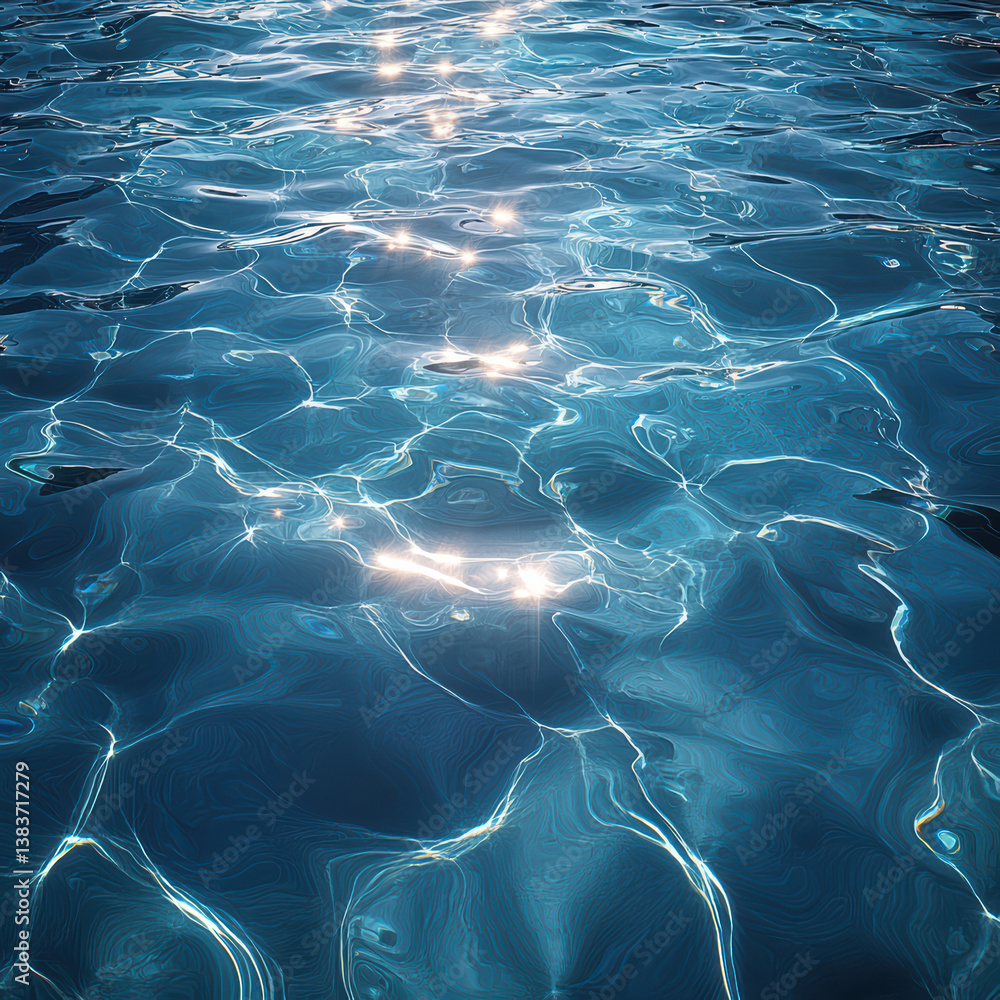 Poster sunlit water's surface: captivating view of water surface shimmering with sunlight creating a sense 