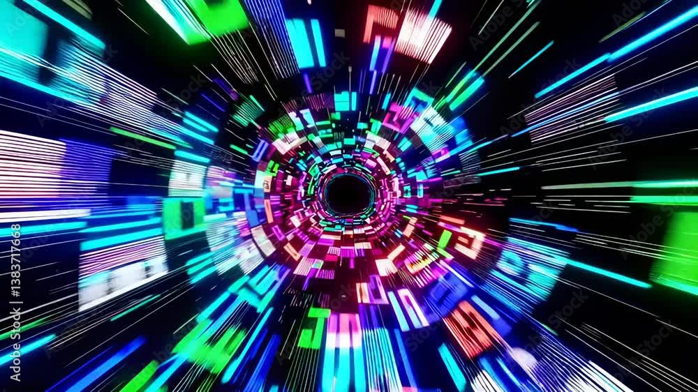 Poster dynamic abstract light trails in vibrant colors representing digital speed and motion
