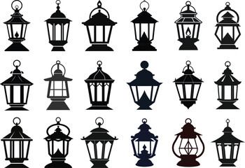 Lantern Classic Hanging Lamp Silhouette Vector Illustration Bundle