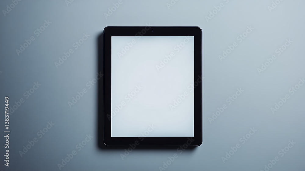 Poster tablet computer with blank screen on gray background, based on