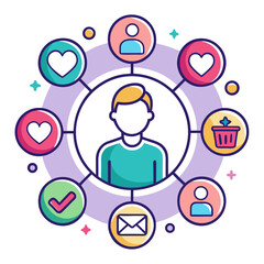 User Profile Interaction Icon for CRM, Engagement, and Social Preferences