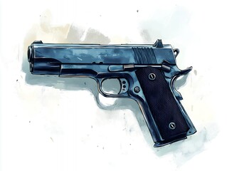 Realistic Illustration of a Tactical Handgun With Detailed Design