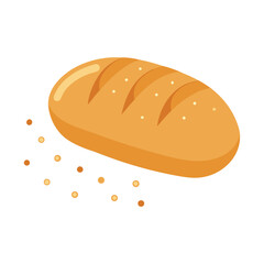 Loaf of sourdough mid-slice, crumbs scattered.