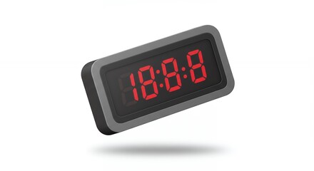 Isolated gray digital clock displaying eighteen hours, eight minutes, eight seconds