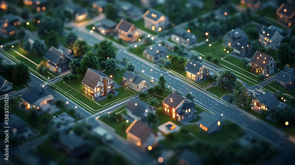 Poster The communication network between the houses of the city is shown schematically on the map, 3d rendering