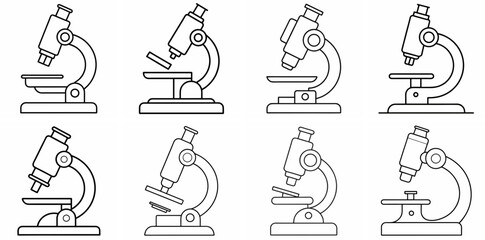 Obraz premium Microscope Outline Vector – Line Art Drawing Set for Coloring Book Page on White Background