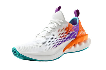 Modern athletic sneaker with vibrant teal and orange accents on a clean background for dynamic product photography