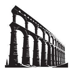 Impressive Roman Aqueduct silhouette, showcasing ancient engineering brilliance – Roman Aqueduct illustration – Roman Aqueduct vector – Ancient structure silhouette

