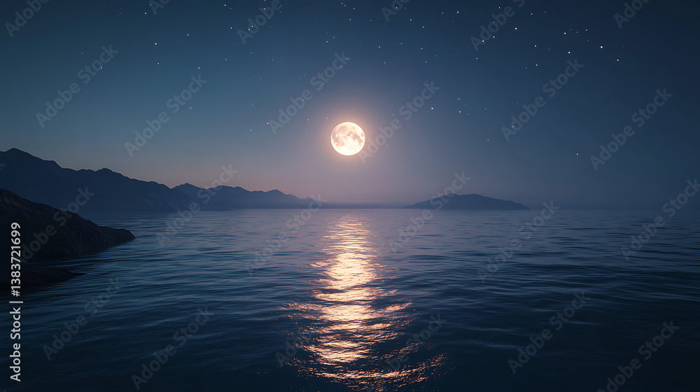Leinwandbilder the canvas depicts a full moon over waves of red, s depicts a full moon over waves of red, 3d render