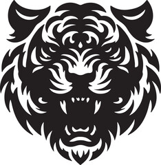 Fototapeta premium Tribal Tiger and Lion Head Vector Illustration – Wild Animal Mascot Logo Design in Black Silhouette Style