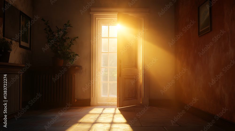 Poster the light shining from an opened door
