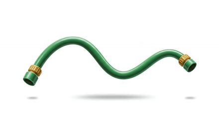 Floating Green Garden Hose with Brass Fittings Isolated on White Background