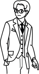 People Man handsome guy in suit customer profile picture cartoon line drawing black and white vector