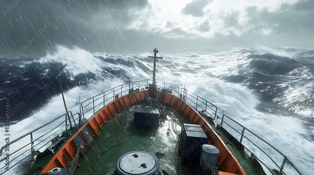 Poster the ship is caught in a violent storm on the high seas, 3d rendering