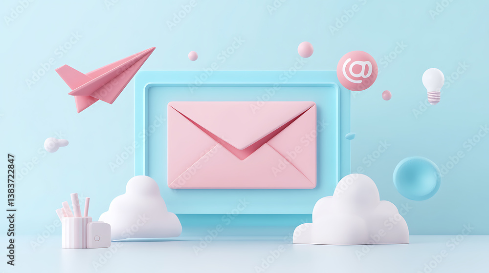 Poster the subscribe newsletter banner template is a cartoon paper airplane, email marketing concept, email