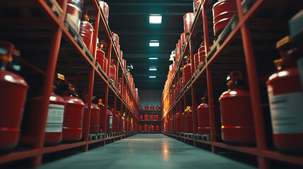 Fototapeta premium The warehouse contains fire extinguishers, fire protection