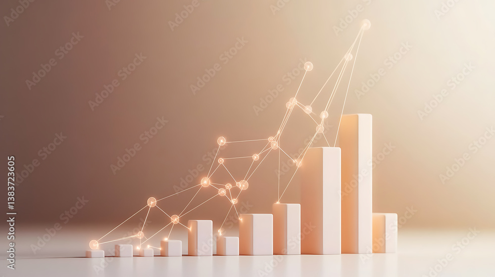 Poster this is an abstract 3d growth chart with connected lines and shapes, business, financial, analytics 