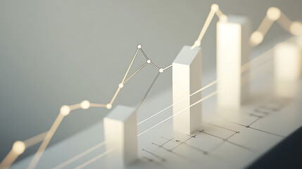 This is an abstract 3d growth chart with connected lines and shapes, business, financial, analytics concept