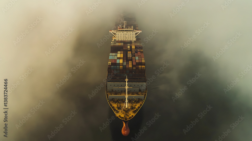 Aufkleber Top view from the height of the loading and unloading of a container ship, aerial view, panoramic shot