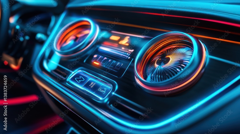 Aufkleber illuminated modern car dashboard design with glowing display elements