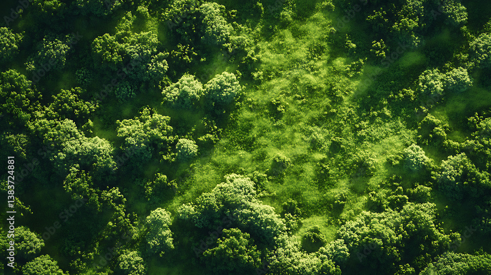 Poster top view of green fields and meadows in the countryside