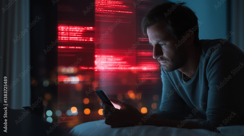 Poster cyber crime concept, businessman using smartphone with email spam notification on virtual screen mal